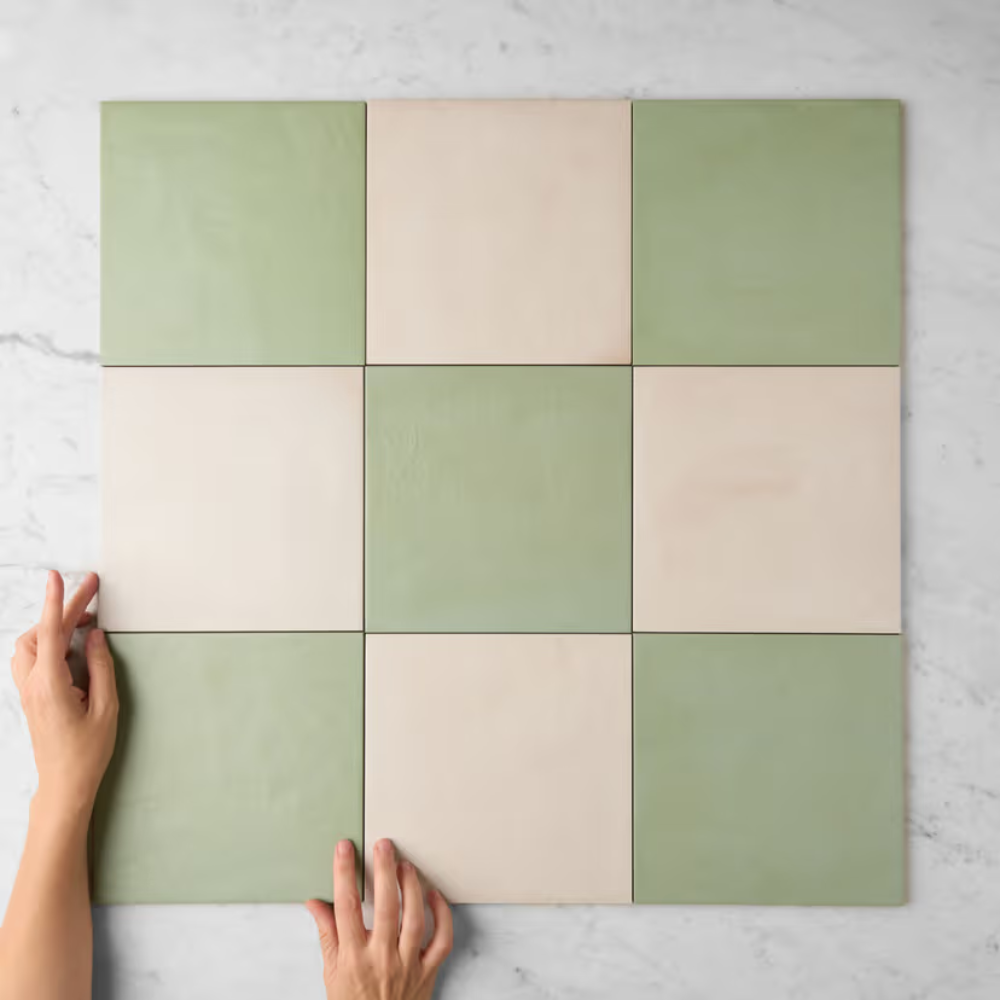 Bronte Checkerboard Sage & White Tile