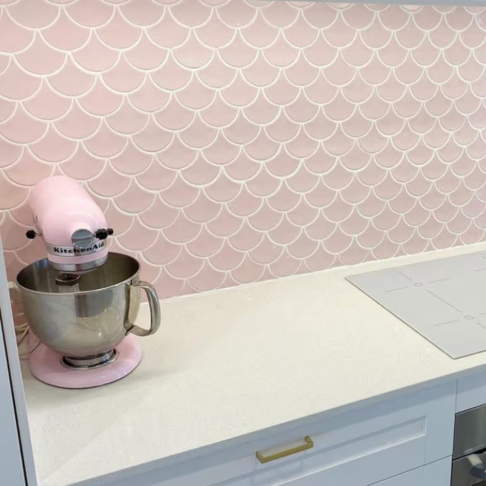 Coral Bay Gloss Pink Fish Scale Tile