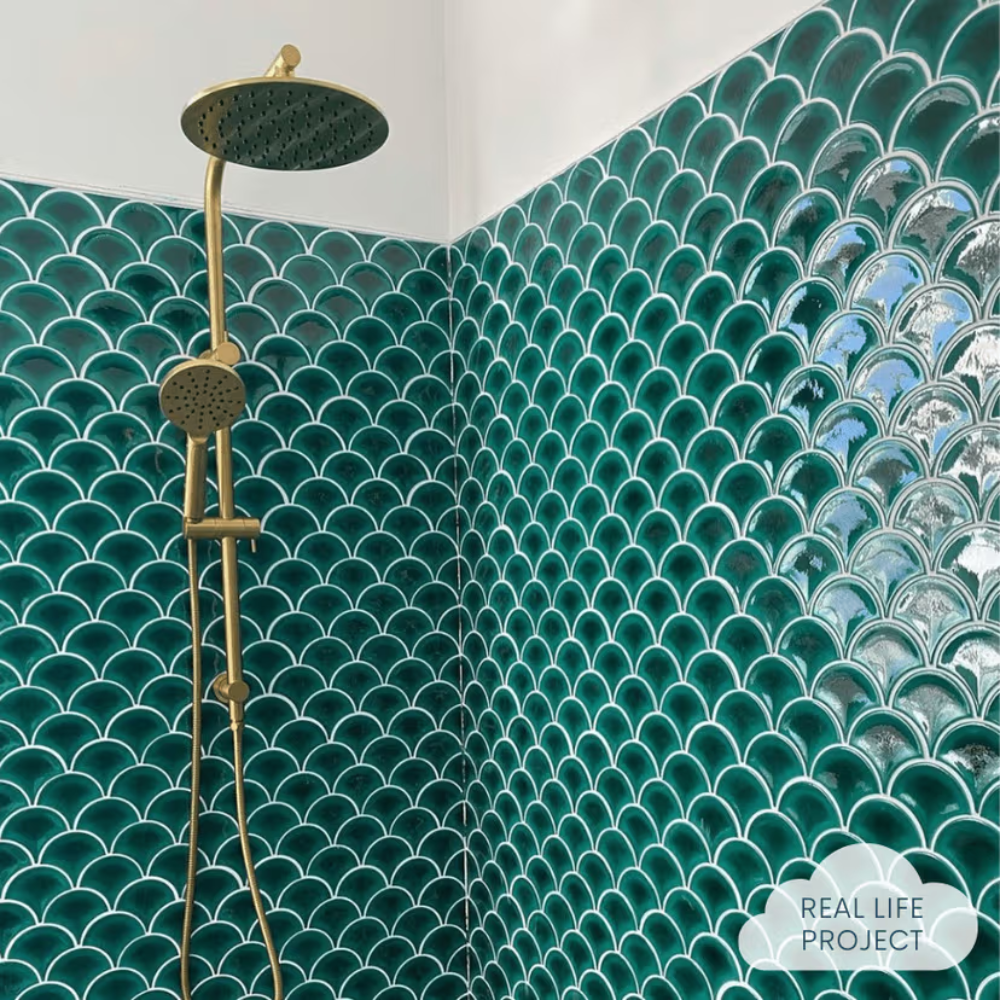 Coral Bay Gloss Teal Fish Scale Tile