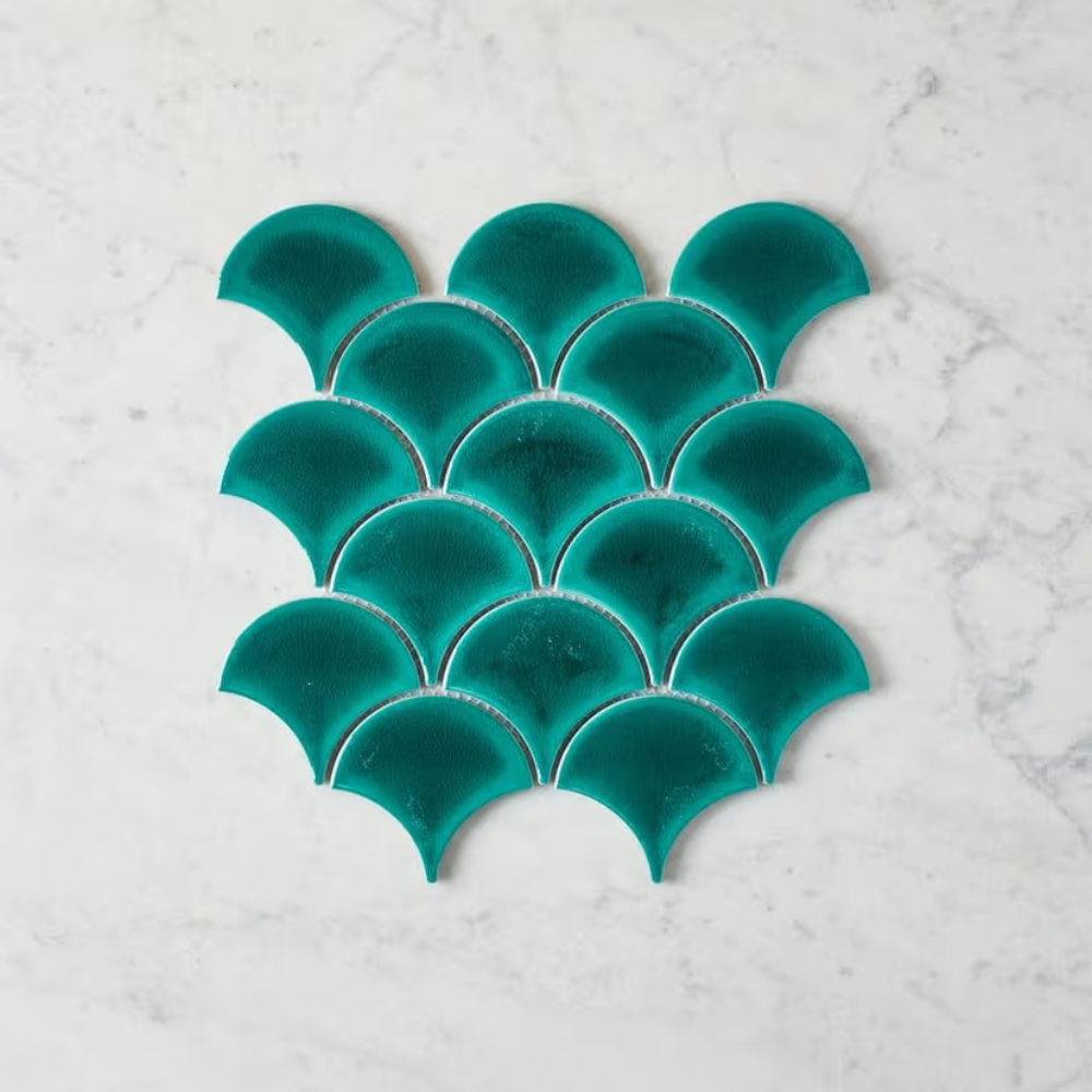 Coral Bay Gloss Teal Fish Scale Tile