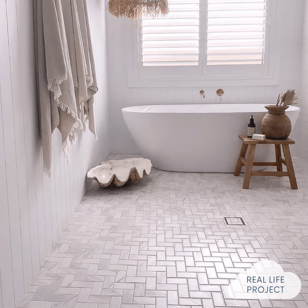 Tully Heads Carrara Matte Herringbone Tile