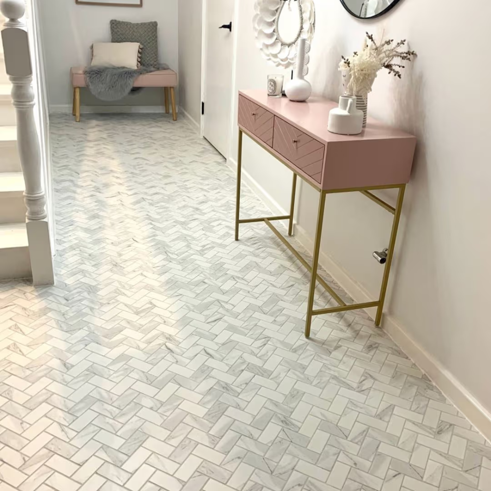Tully Heads Carrara Matte Herringbone Tile